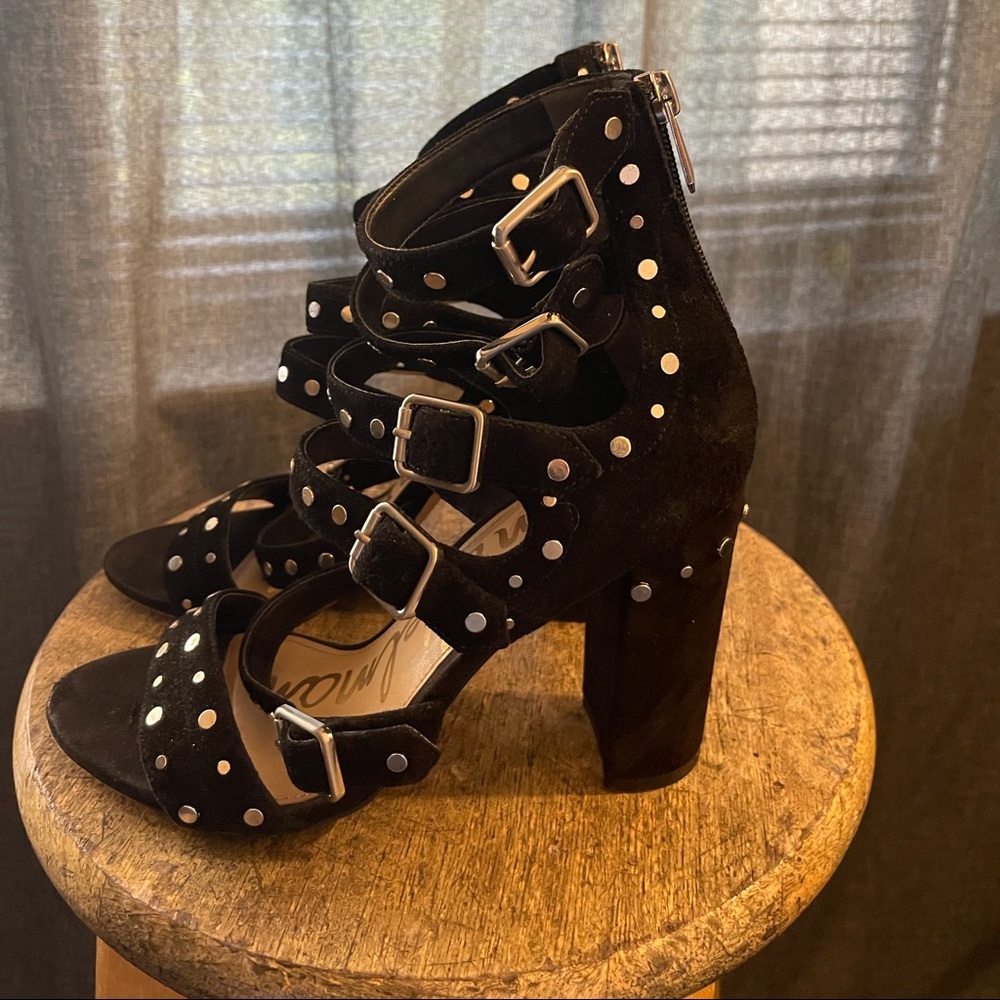 Sam Edelman black suede studded heels with zipper back size 8.5